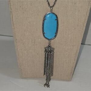 Kendra Scott Rayne Silver And Turquoise Elegant Pendant‎ Necklace